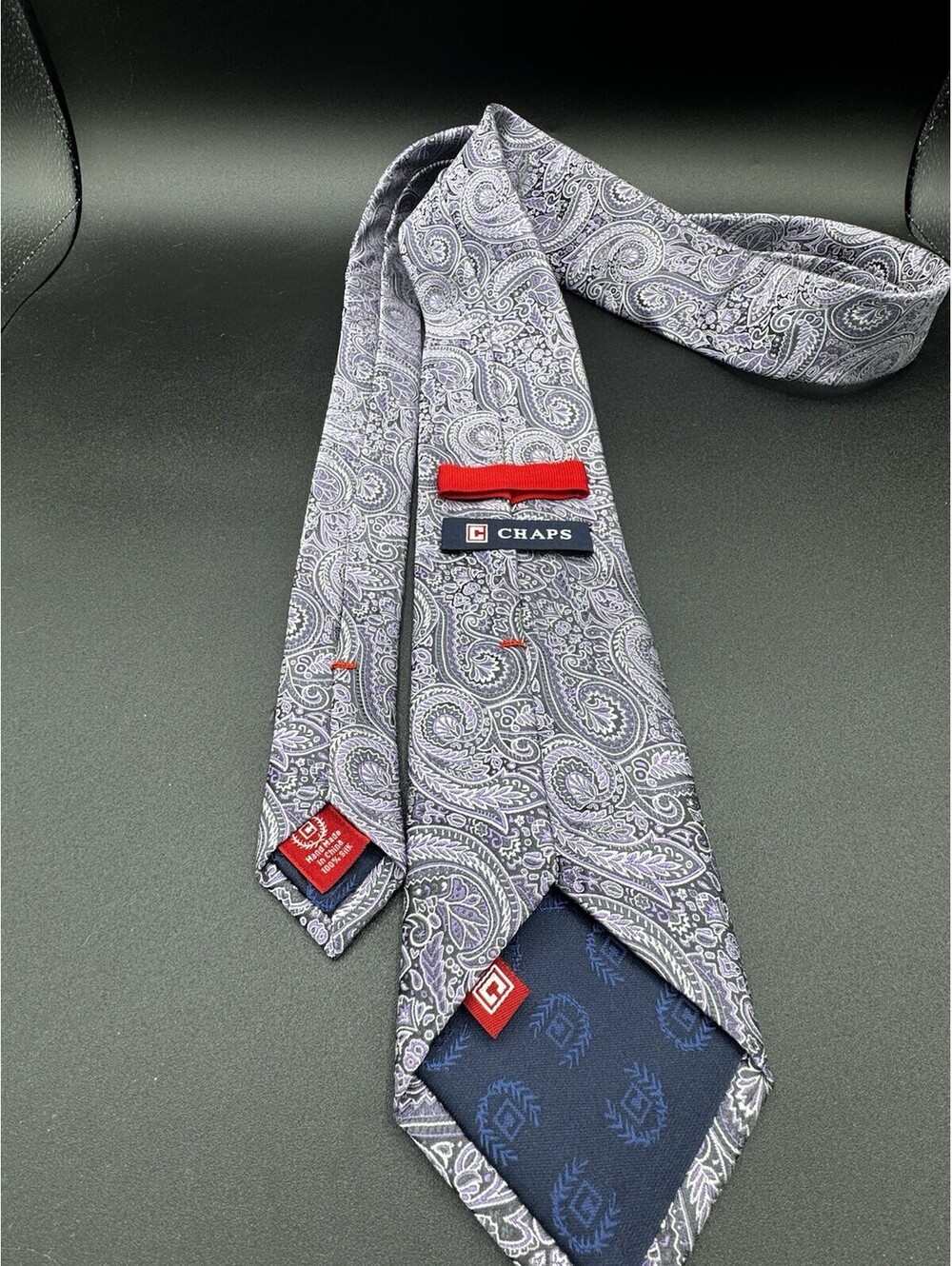 Chaps Silk Tie Purple Black Silver Paisley Handmade 58x3.25 - Picture 2 of 5